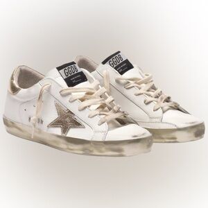 Golden Goose White and Gold Star Sneakers